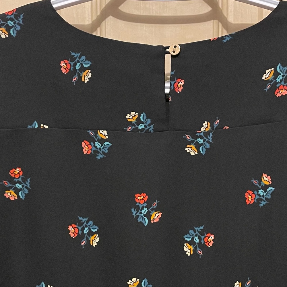LOFT Black blouse with Red and Yellow Floral Design